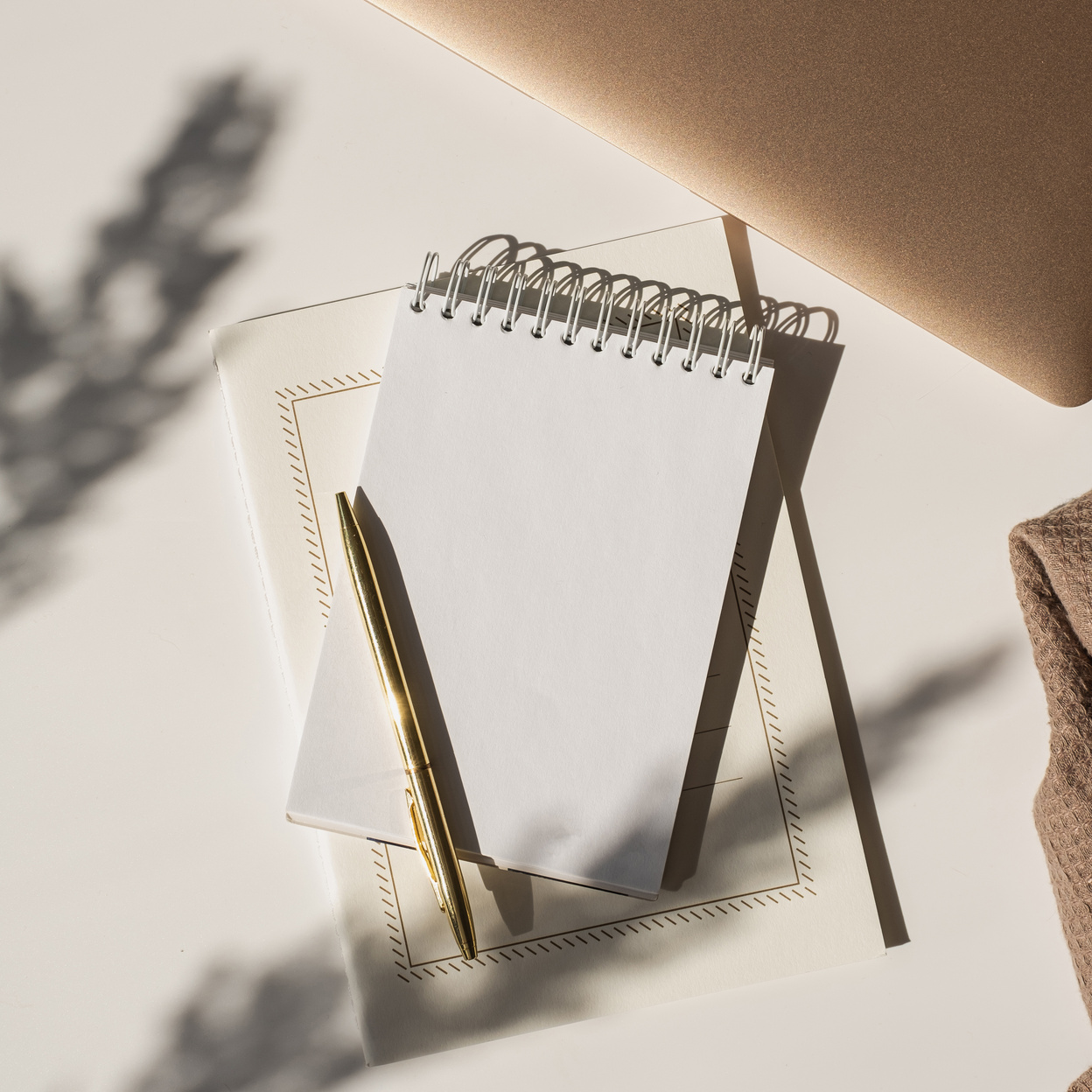 Notebook with Pen with Silhouette of Flowers